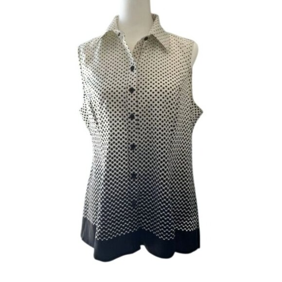 Signature Collection Sleeveless Black & White Polka Dot Button-Down Blouse Top M - Picture 5 of 9